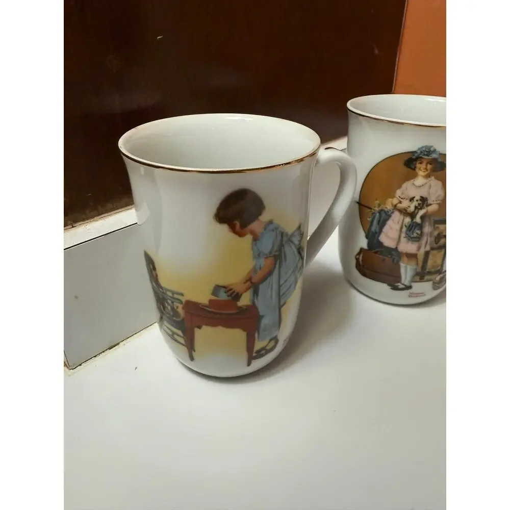 Vintage 1981 Set of 4, Norman Rockwell Mugs
